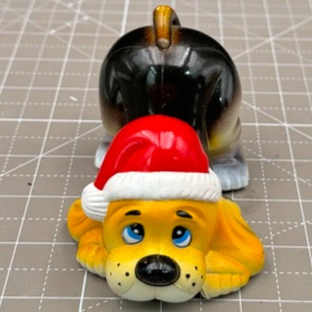 Vintage Plastic Christmas Beagle Puppy Santa Figures 4